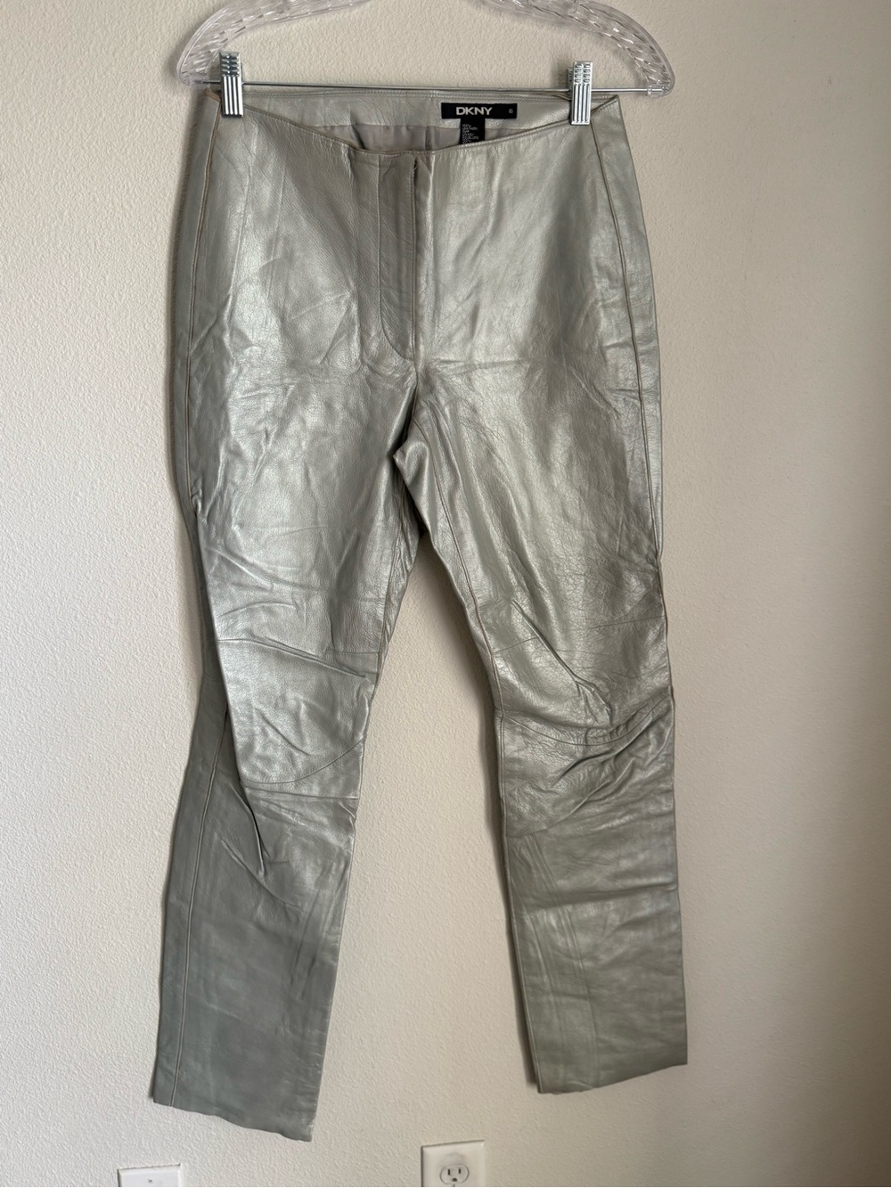 Vintage Y2K DKNY Metallic Silver Genuine Leather Pants - Sz 6 - Picture 3 of 11